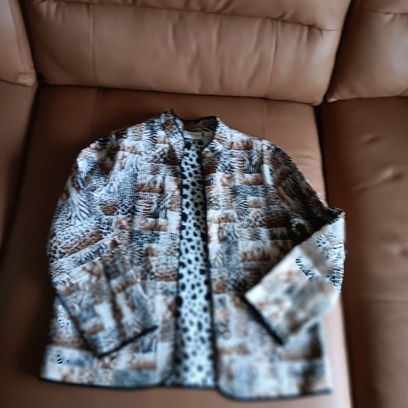Alfred Dunner Stunner Quilted Patchwork Animal Print Collarless Jacket Size 12 - Picture 14 of 14